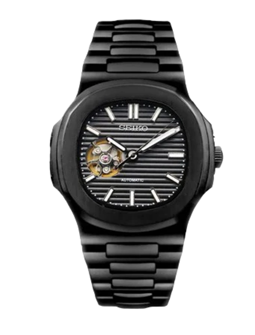 Seiko Mod Nautilus "Open Heart Black"